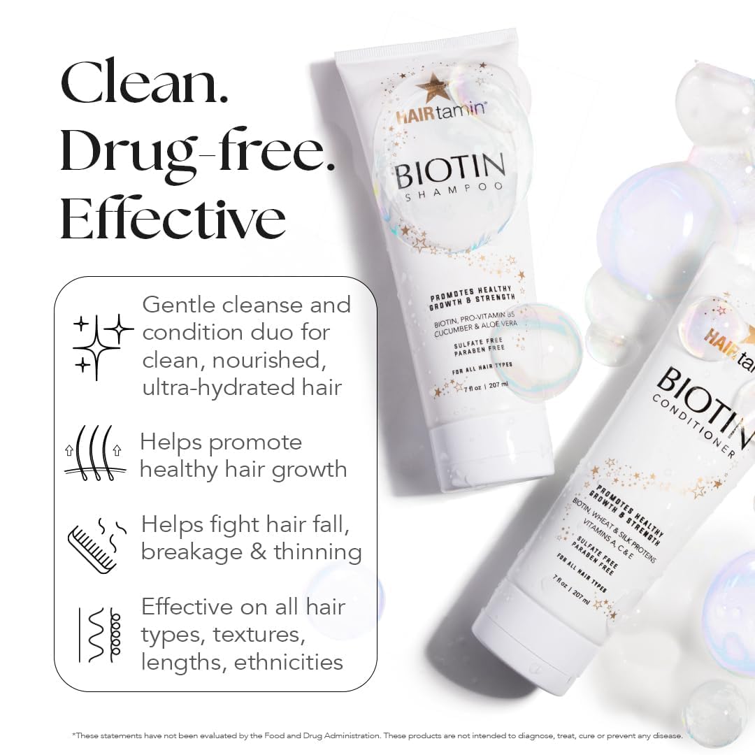 HAIRtamin Shampoo and Conditioner Set - Paraben & Sulfate Free, Volumizing & Moisturizing, Natural Biotin Shampoos and Conditioners, Gentle Moisturizer on Curly & Color Treated Hair