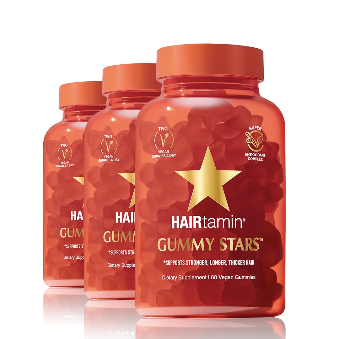 HAIRtamin Vegan Gummy Stars Hair Vitamins | Non-GMO | All Natural Biotin Hair Vitamin Gummies to Maintain Healthy Hair Skin & Nails | Multivitamin Supplement