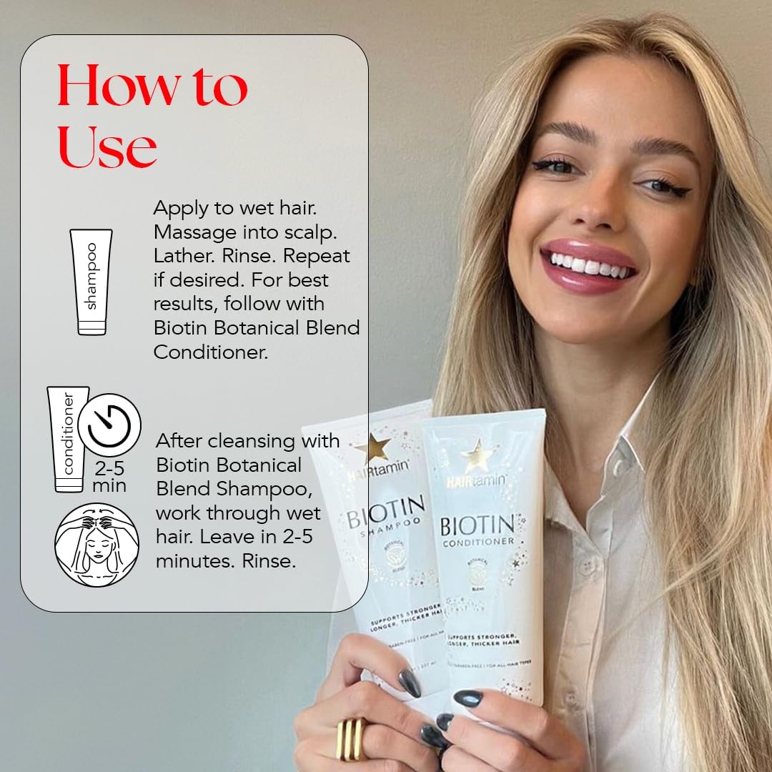 HAIRtamin Shampoo and Conditioner Set - Paraben & Sulfate Free, Volumizing & Moisturizing, Natural Biotin Shampoos and Conditioners, Gentle Moisturizer on Curly & Color Treated Hair