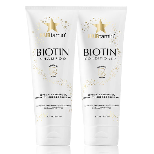 HAIRtamin Shampoo and Conditioner Set - Paraben & Sulfate Free, Volumizing & Moisturizing, Natural Biotin Shampoos and Conditioners, Gentle Moisturizer on Curly & Color Treated Hair