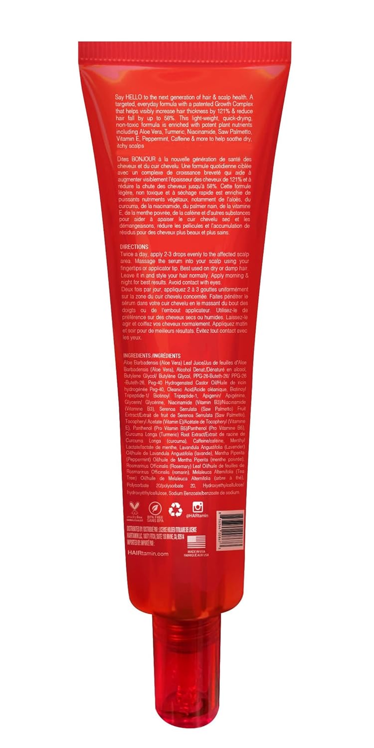HAIRtamin Gorgeous Growth Travel Scalp Serum Natural Hair Growth Thickening Treatment | Visibly Increases Thicker Looking Hair And Promotes Scalp Health | Nourishes & Hydrates Dry, Itchy Scalp