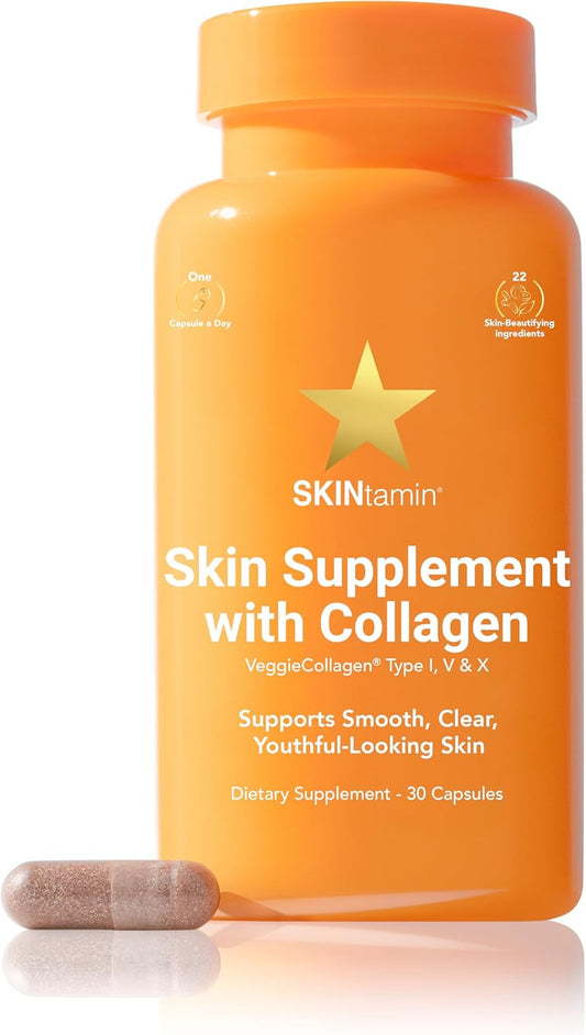HAIRtamin SKINtamin Vegetarian Collagen Pills | Best Collagen Supplements for Women to Support Skin Firmness and Wrinkles | Skin Supplement Formulated to Help Reduce Blemishes
